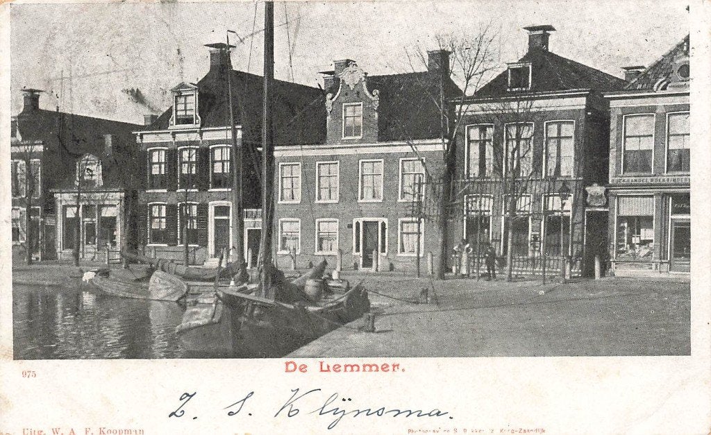De Lemmer, Dorpsgezicht, boten  1902, Ophalen of Verzenden, Voor 1920, Gelopen, Friesland