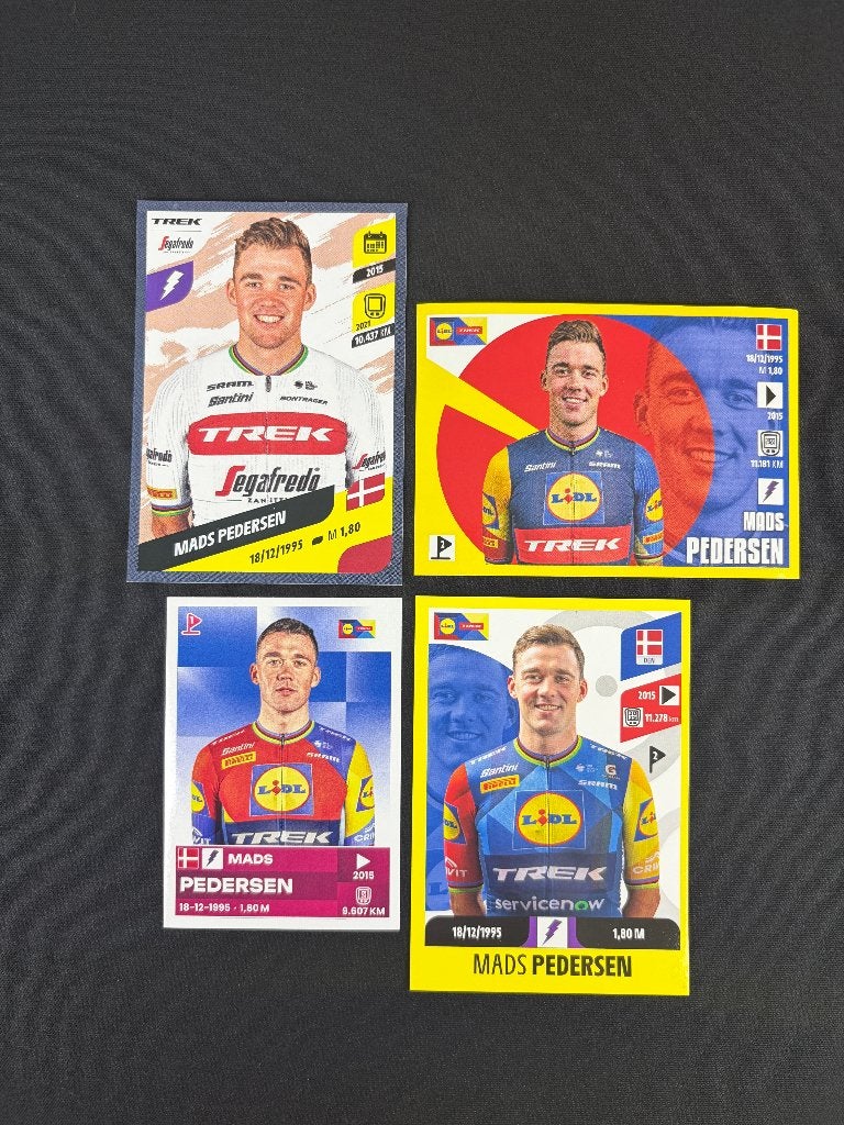 4x Mads Pedersen Panini Tour de France Giro 2021-2026 Lidl, Verzenden, Zo goed als nieuw, Buitenlandse clubs, Poster, Plaatje of Sticker