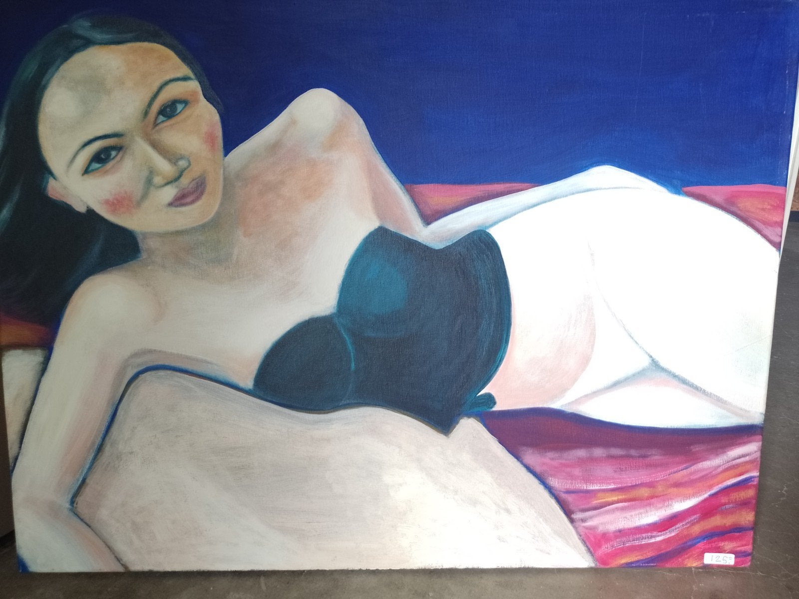 Schilderij: Liggende Vrouw in Zwart Corset, Ophalen
