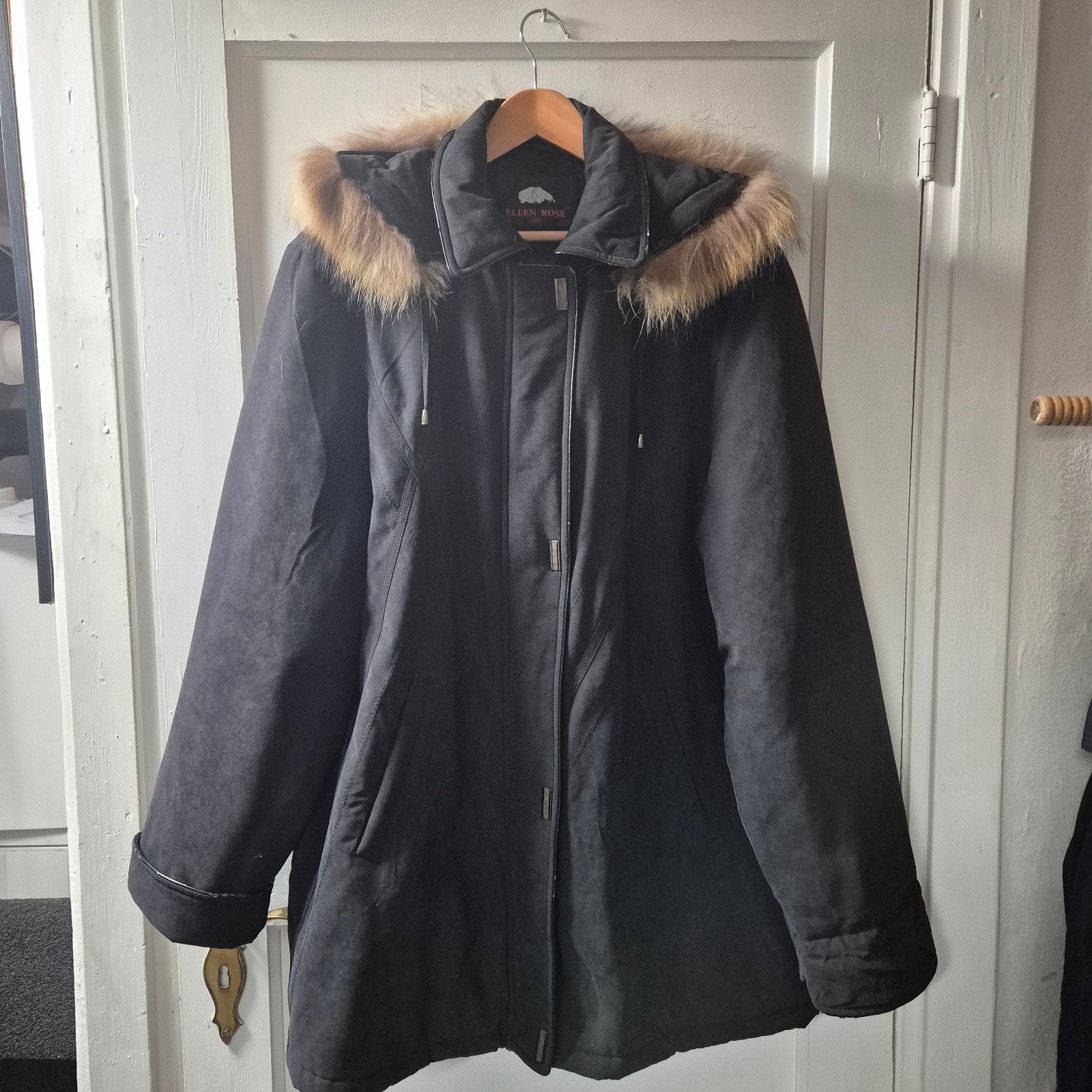 Ellen Rose Zwarte Winterjas met Bontkraag Maat 50, Zwart, Maat 46/48 (XL) of groter, Ellen Rose, Ophalen of Verzenden
