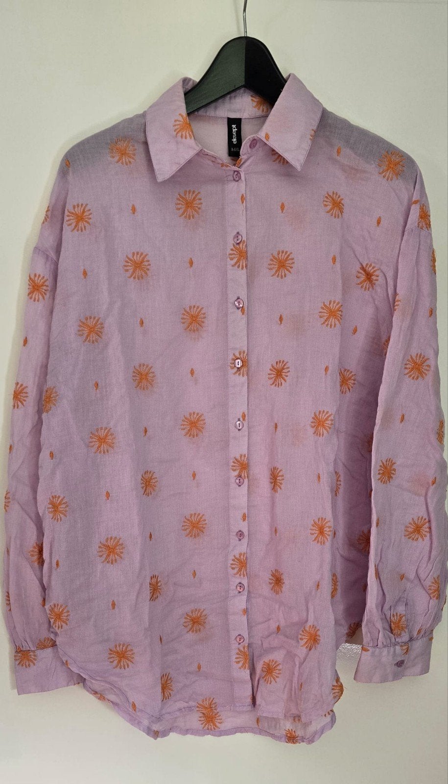 Lila blouse met oranje borduursels - Eksept - maat M/L, Eksept, Ophalen of Verzenden