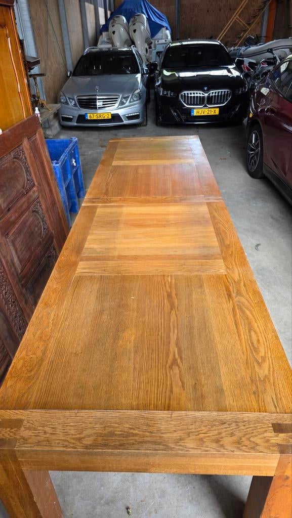 Eikenhouten blokpoot tafel 350 x 100, Antiek en Kunst, Ophalen of Verzenden