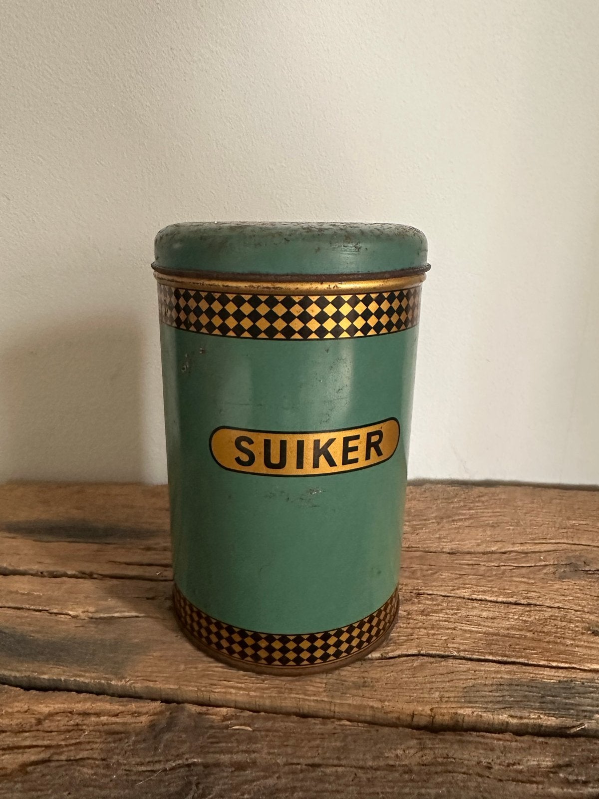 Vintage Suikerblik - Groen met Goudkleurig Patroon, Ophalen of Verzenden