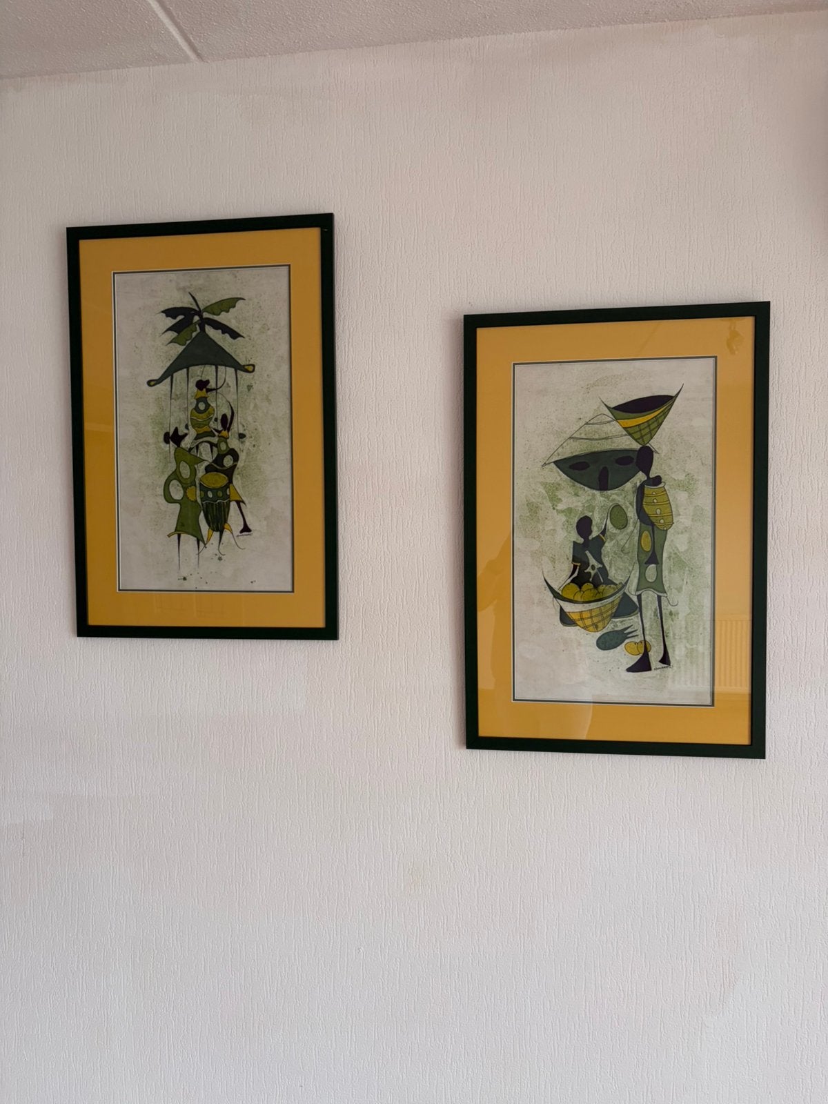 Set van 2 ingelijste Afrikaanse kunstwerken, Huis en Inrichting, Woonaccessoires | Schilderijen, Tekeningen en Foto's, Ophalen