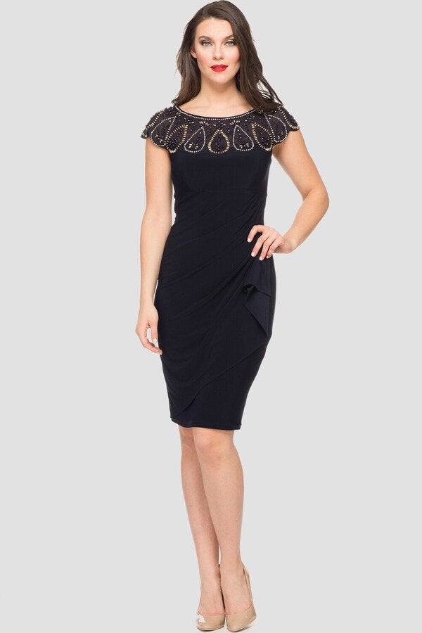 Ribkoff luxe donkerblauwe jurk kraaltjes accent maat 48, Kleding | Dames, Maat 46/48 (XL) of groter, Joseph Ribkoff, Zo goed als nieuw