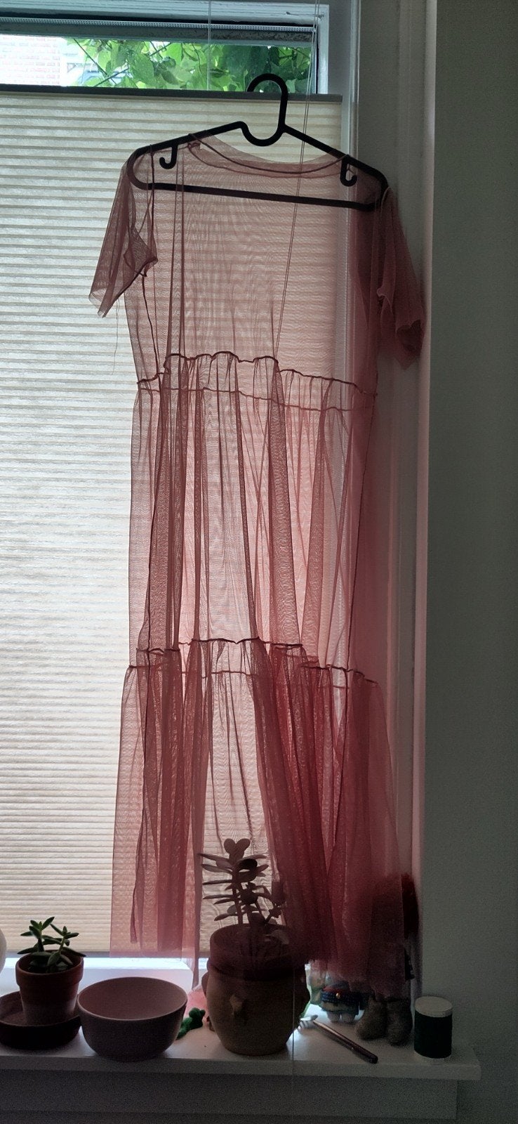 Roze transparante maxi jurk van tule, Kleding | Dames, Ophalen, Roze, Maat 36 (S), Onder de knie