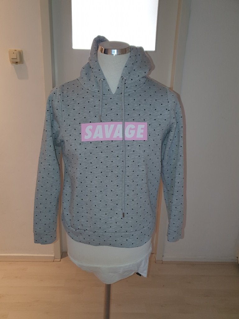Grijze hoodie met stippen en 'Savage' opdruk maat XS, New Yorker, Ophalen of Verzenden, Maat 34 (XS) of kleiner, Grijs