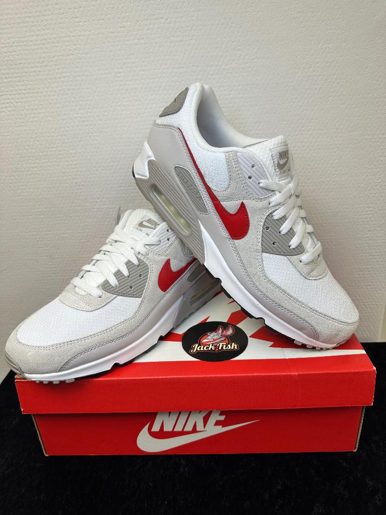 Air Max 90 - White Vast Grey University Red - Size 47,5, Kleding | Heren, Nike air max, Overige kleuren, Nieuw, Ophalen of Verzenden