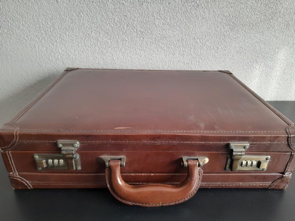 Vintage Leren Aktetas met Cijferslot - Bruin, Antiek en Kunst, Ophalen