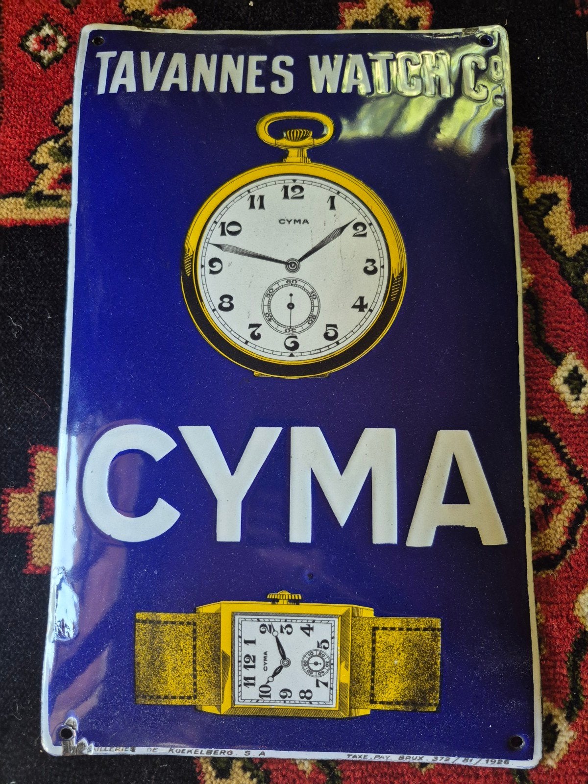 1924 Vintage CYMA horloge emaille bord - TAVANNES WATCH CO, Ophalen of Verzenden