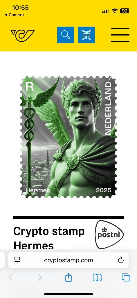 Crypto stamp Hermes groen, niet geclaimd, Postzegels en Munten, Verzenden, Na 1940, Postfris