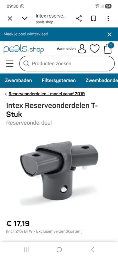 Intex Reserveonderdelen T-Stuk voor Zwembad, Ophalen of Verzenden, Gebruikt, Overige typen