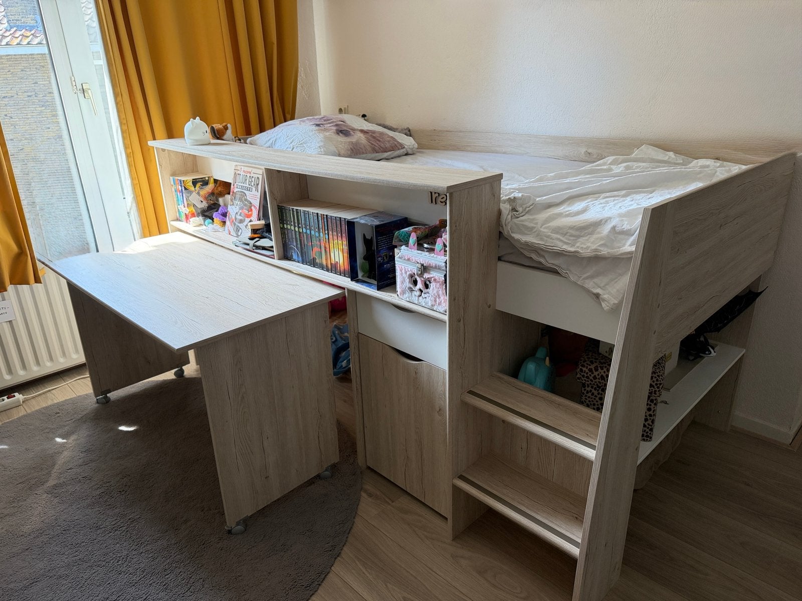 Half hoogslaper model Tempo (Leen Bakker) bureau 1 persoons, Ophalen, Gebruikt, Halfhoogslaper