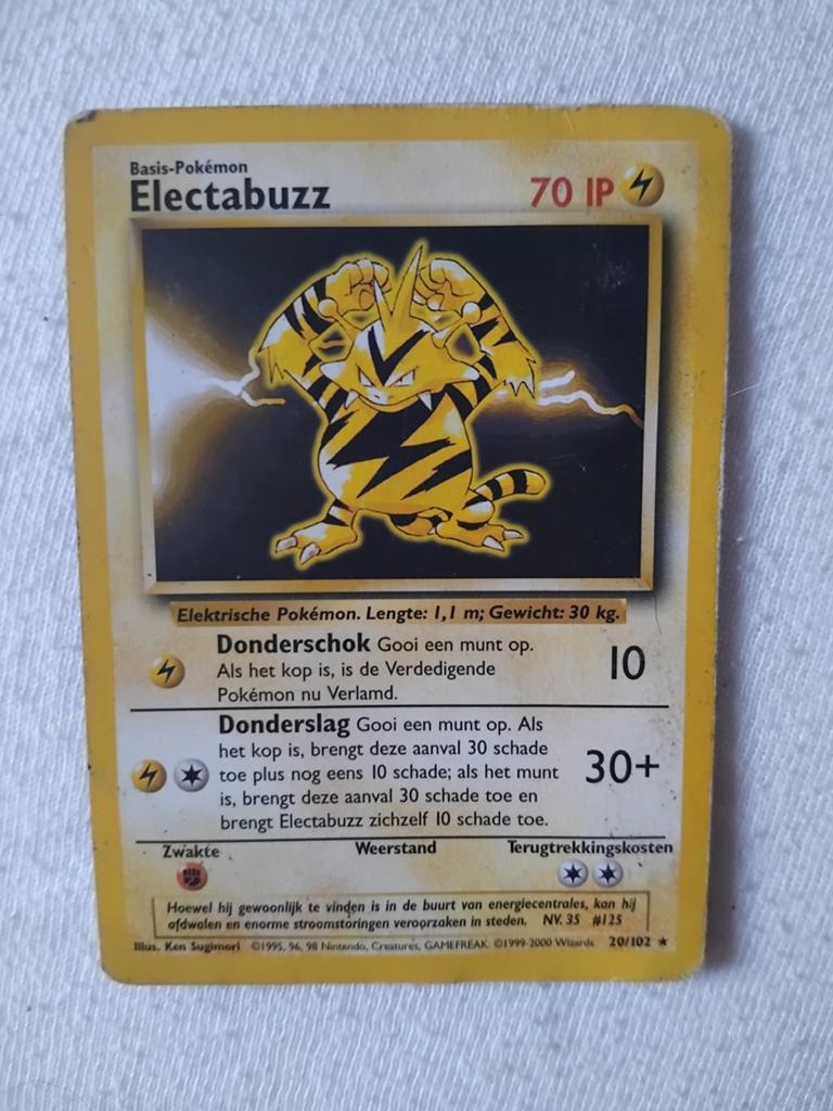 Pokémon Kaart Electabuzz 20/102 base set, Hobby en Vrije tijd, Verzamelkaartspellen | Pokémon, Gebruikt, Losse kaart, Ophalen of Verzenden