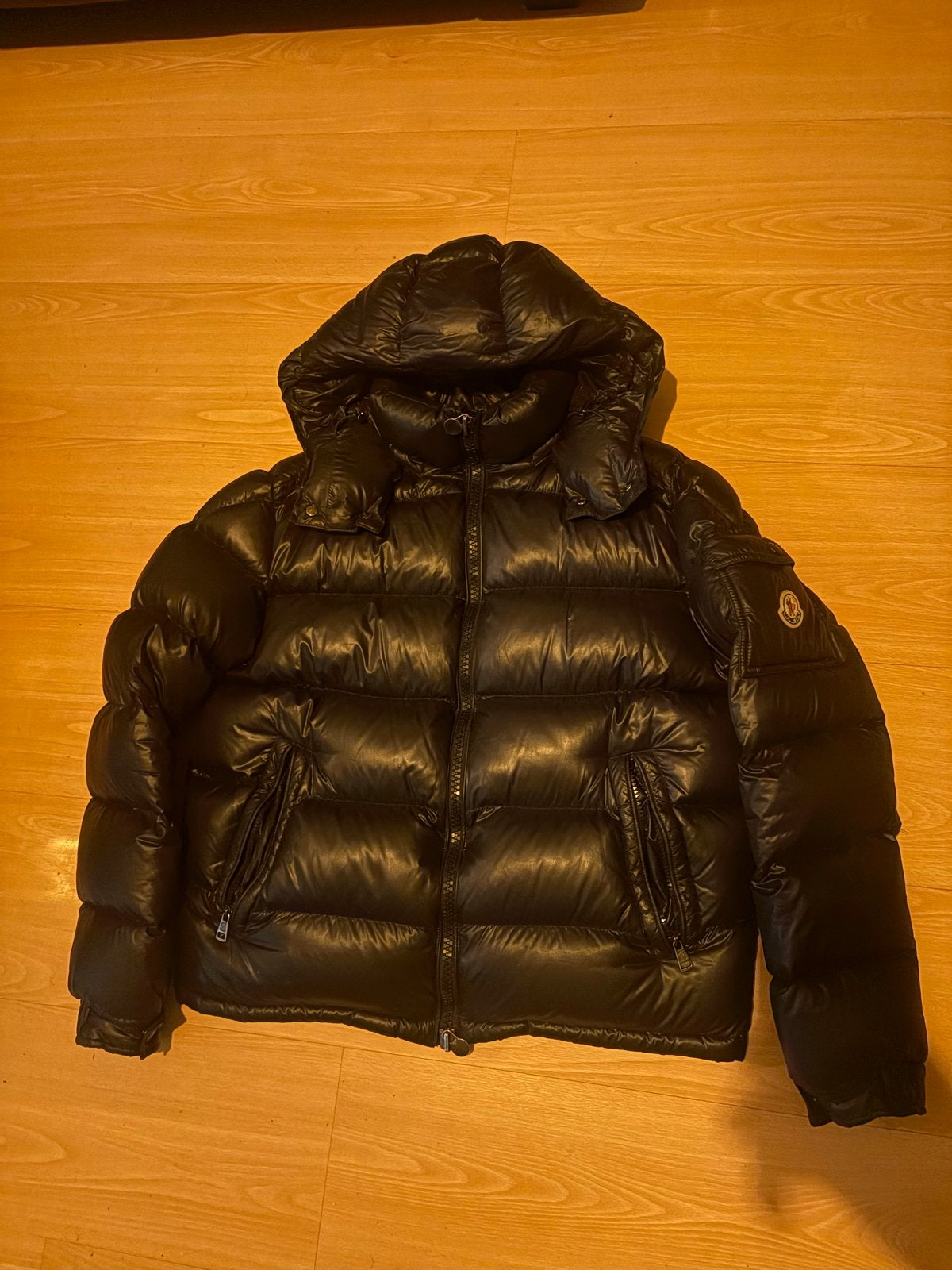 Moncler Maya Puffer Jas Zwart - Maat S, Ophalen of Verzenden, Zo goed als nieuw, Maat 38/40 (M), Zwart