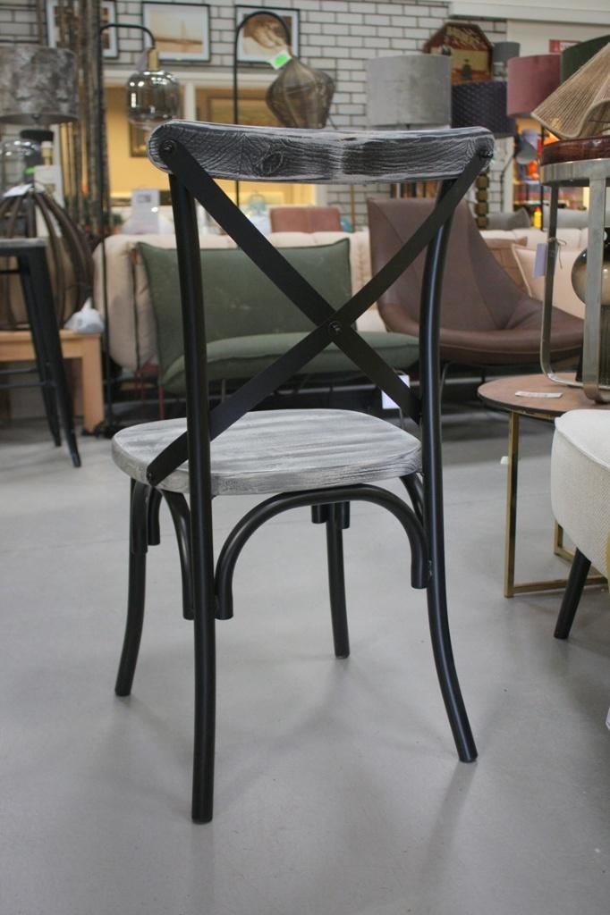 Eetkamerstoel Cross metaal & hout industrieel vintage (24x), Ophalen, Zwart, Nieuw, Vijf, Zes of meer stoelen
