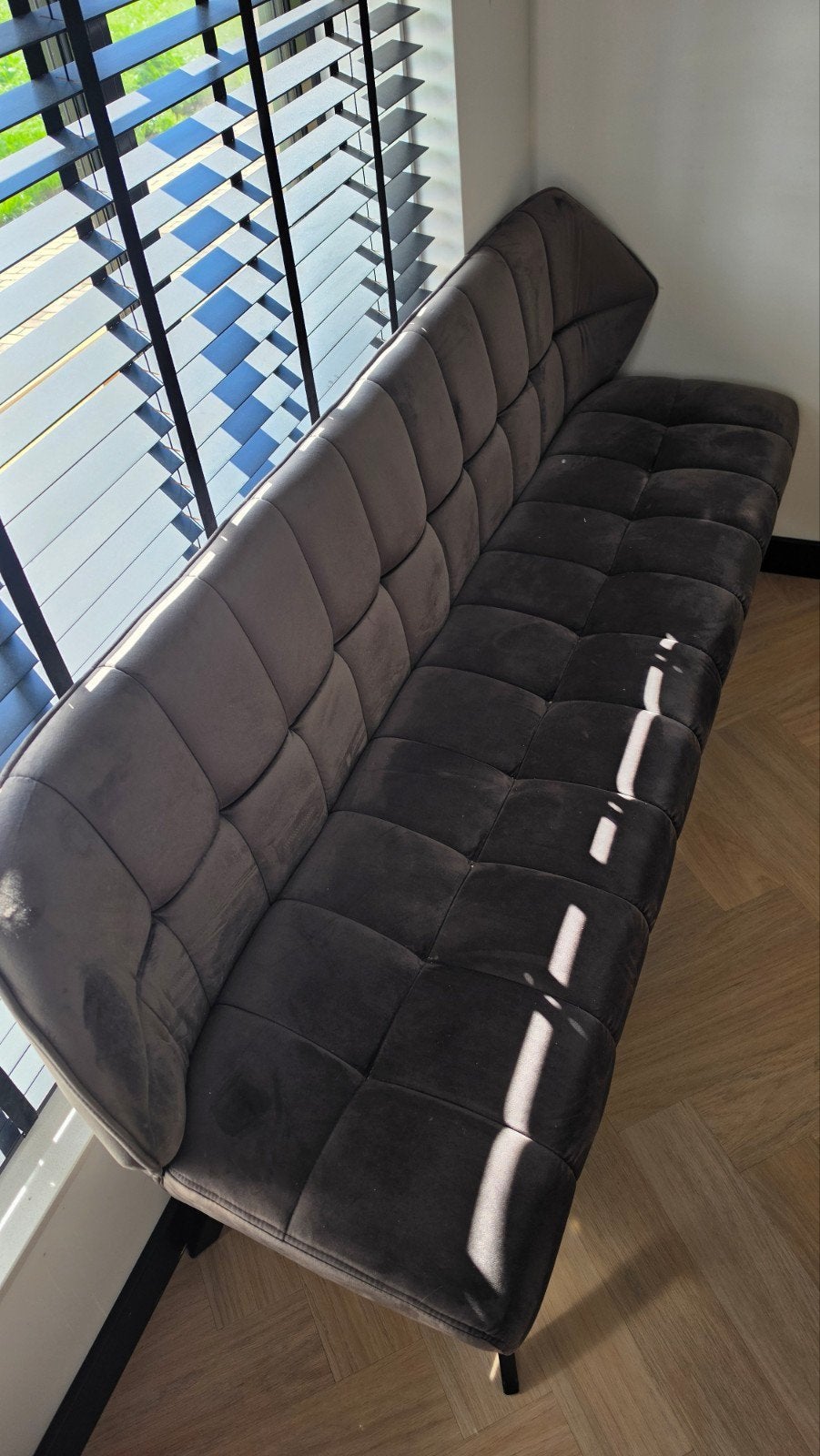 Comfortabele Velvet Eetkamerbank Antraciet - 180 cm, Ophalen, Drie, Zo goed als nieuw, Stof