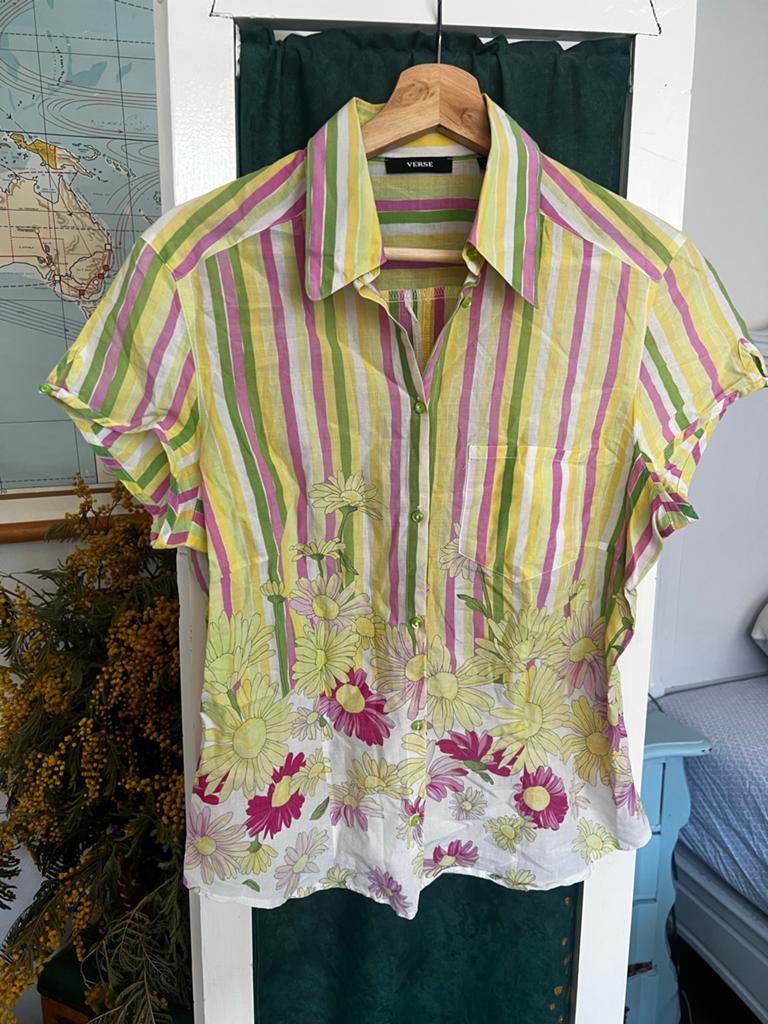 Verse gestreepte blouse met bloemenprint, Ophalen of Verzenden, Zo goed als nieuw, Maat 38/40 (M), Geel