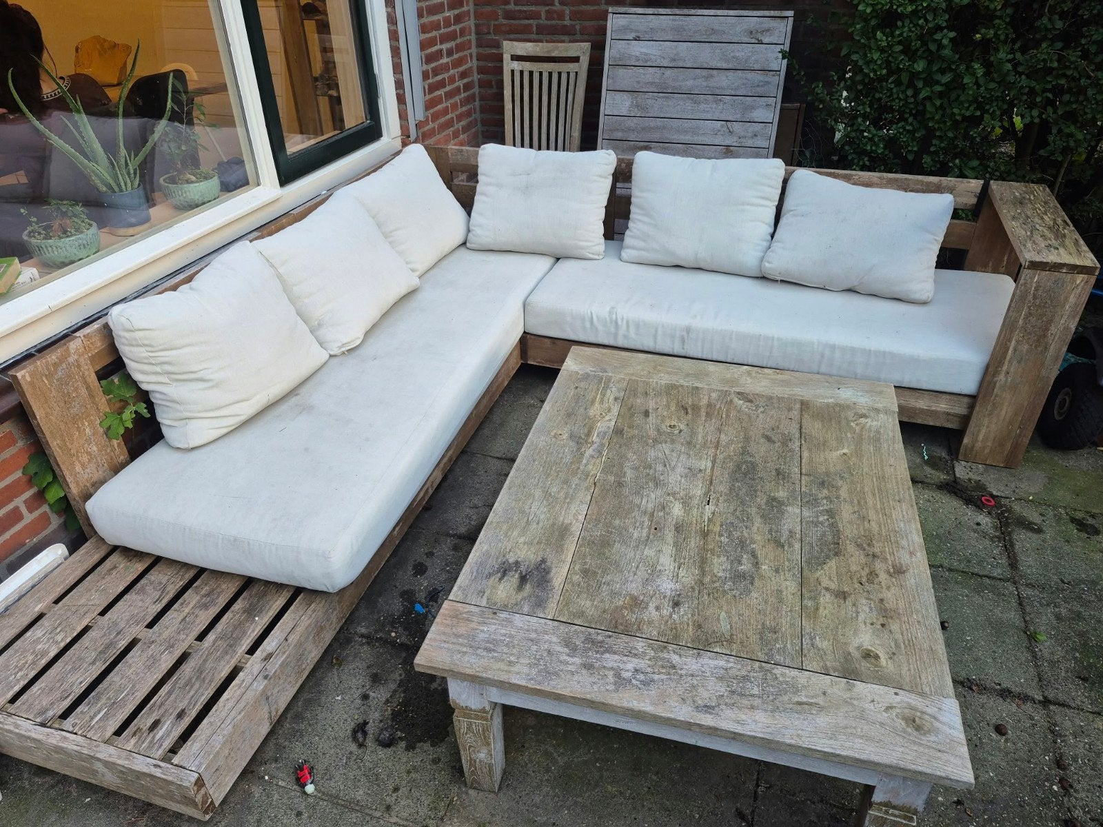 Houten loungeset met tafel, Ophalen, 5 zitplaatsen, Gebruikt, Bank