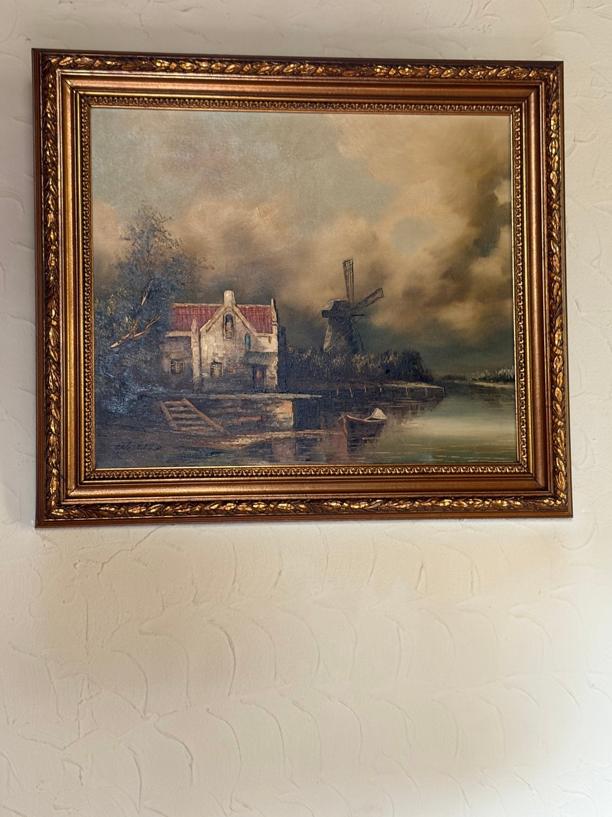 Klassiek Hollands Landschap met Molen en Huis aan het Water, Antiek en Kunst, Ophalen, Doek, Landschap, Olieverf