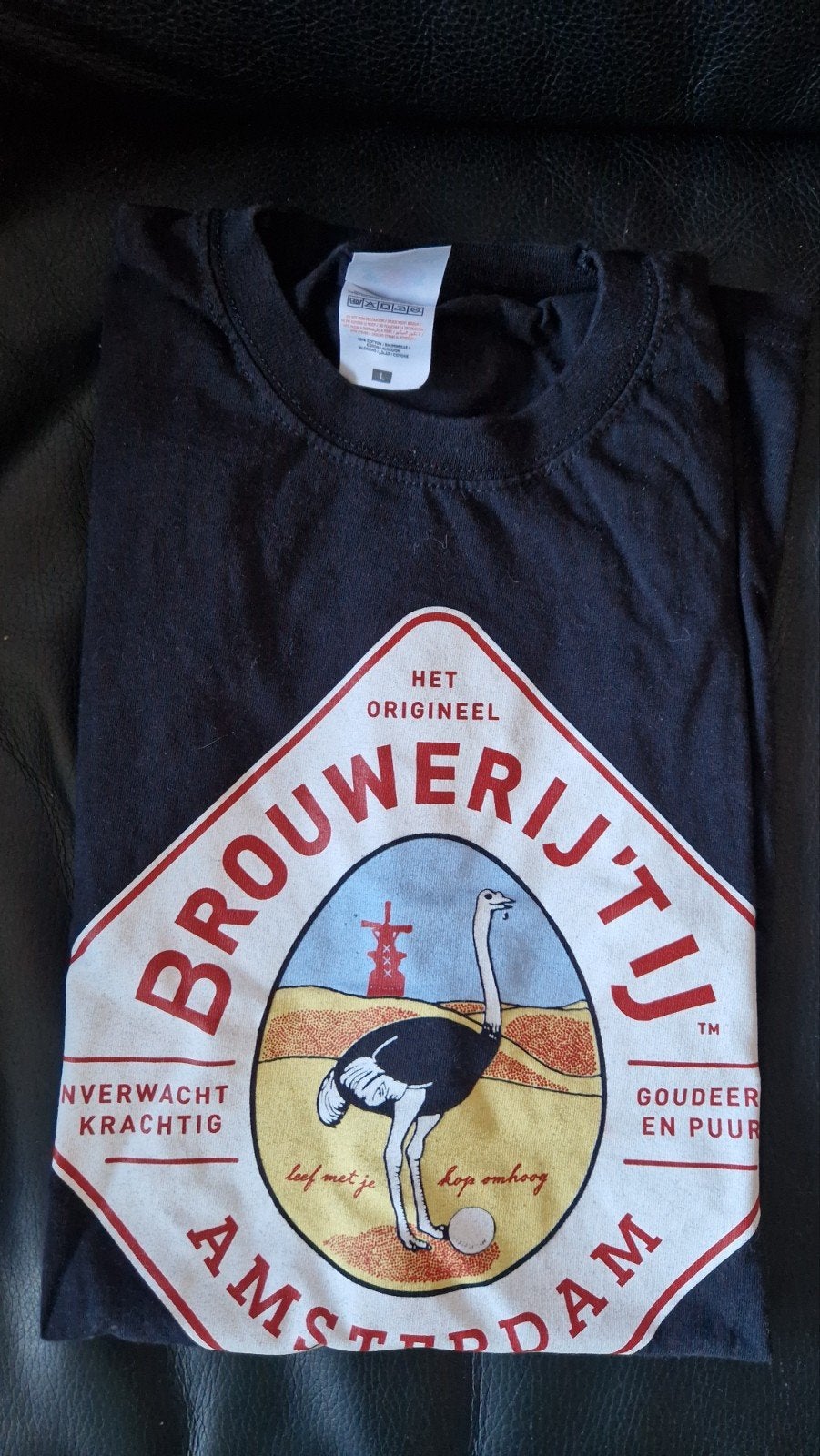 Brouwerij 't IJ T-shirt - Zwart met struisvogel logo, Maat 52/54 (L), Brouwerij 't IJ, Zwart, Ophalen of Verzenden