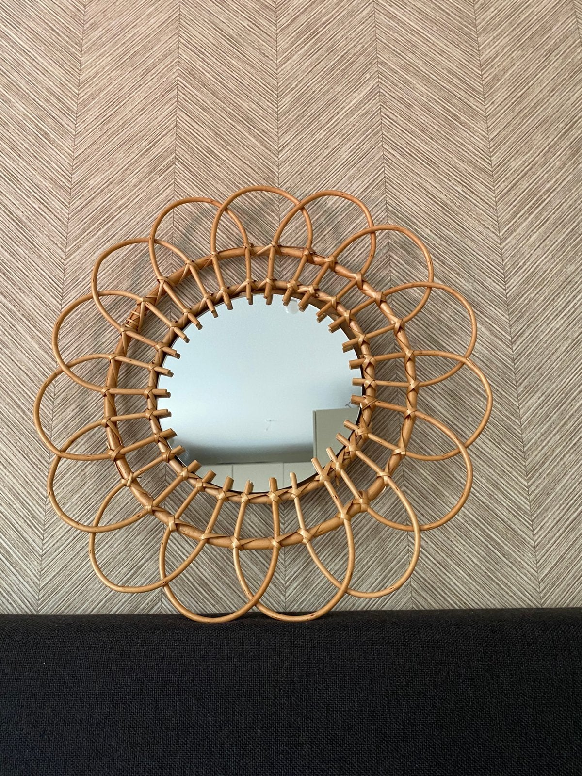 Rotan spiegel, Minder dan 50 cm, Rond, Ophalen of Verzenden, Zo goed als nieuw