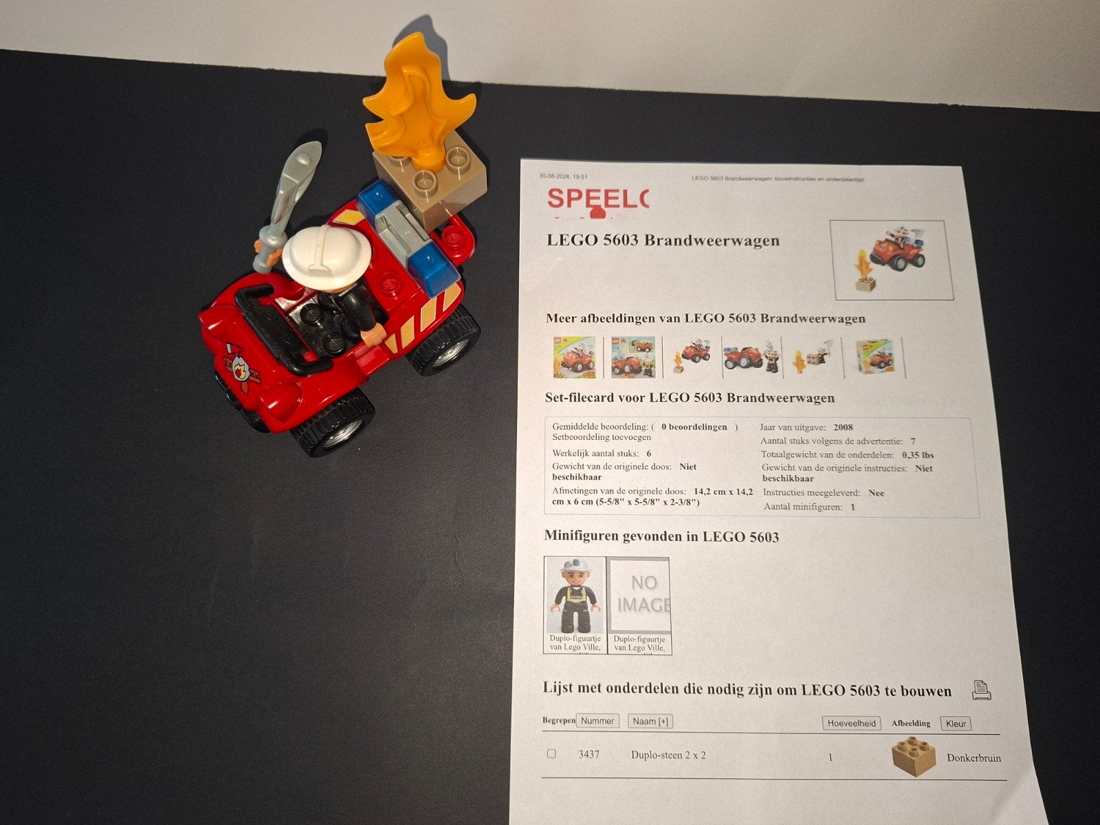 Lego Duplo 5603 Brandweerwagen met Brandweerman, Ophalen, Duplo, Complete set, Compleet