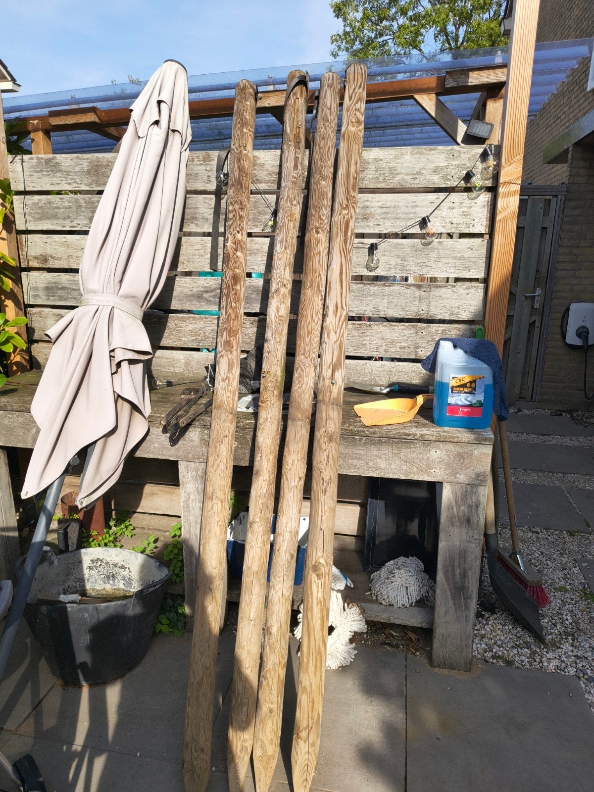Houten palen 2,5 m voor ondersteuning boom, Tuin en Terras, Ophalen, Gebruikt, 250 cm of meer, Palen