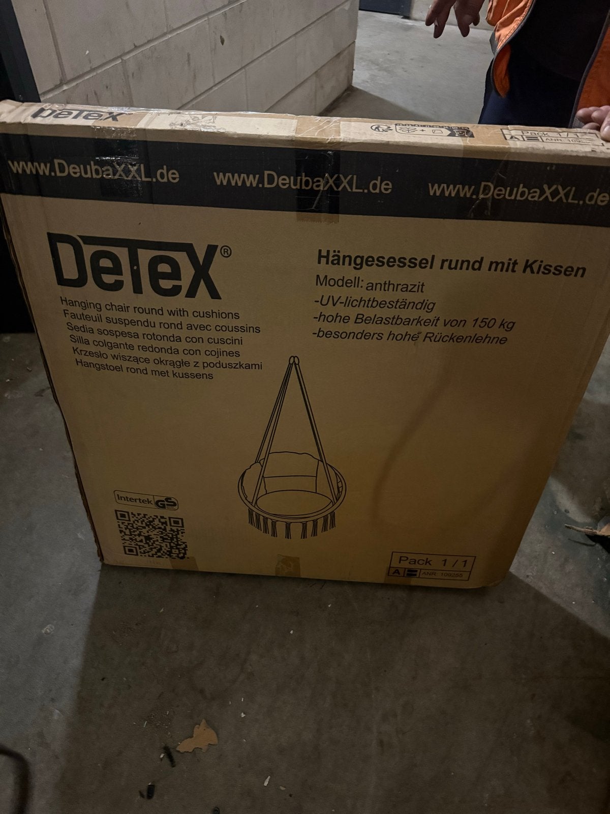 DeTex Hangstoel rond met kussens - Antraciet, Ophalen, Overige kleuren, Nieuw, Eén