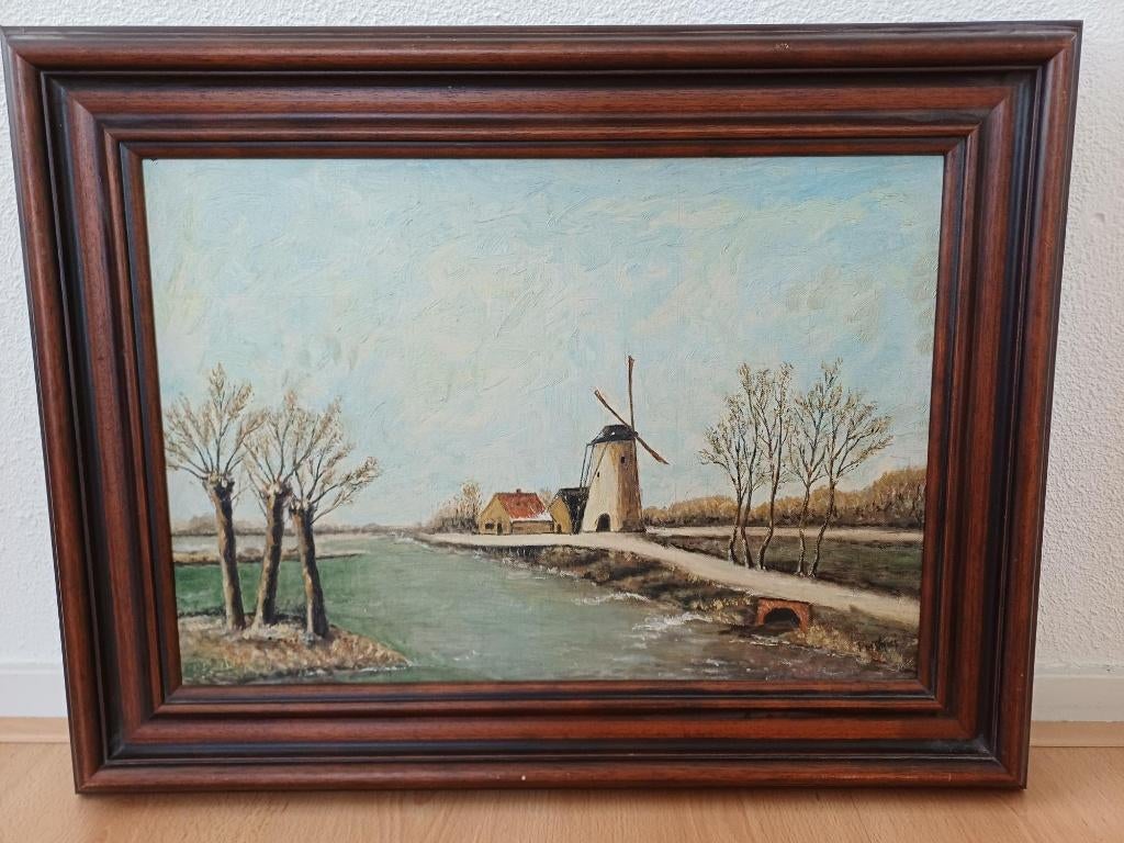 Schilderij molen olieverf 64x49 cm, Antiek en Kunst, Kunst | Schilderijen | Klassiek, Ophalen
