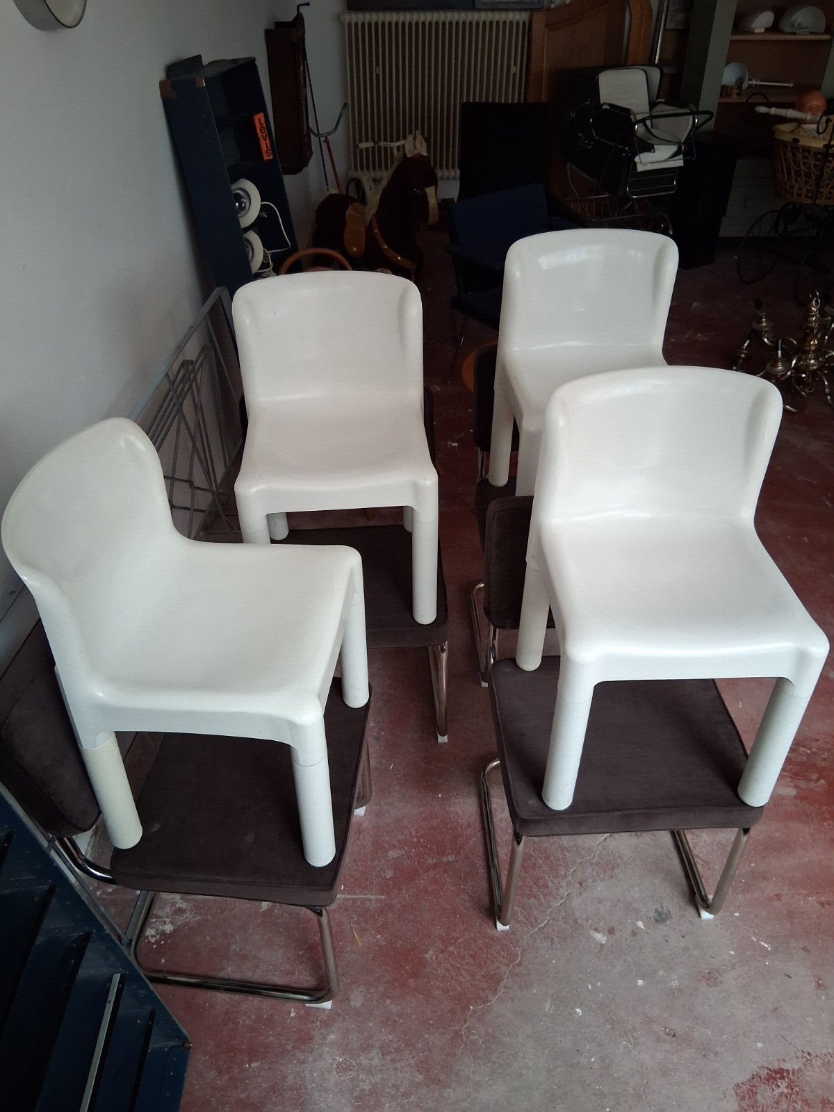 4 stuks Carlo bartoli... model 4875 kartell stoelen, Ophalen, Gebruikt, Vijf, Zes of meer stoelen