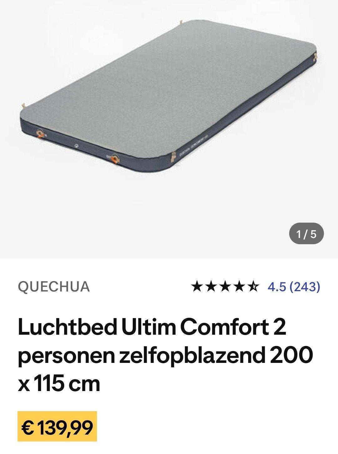 QUECHUA Luchtbed Ultiem Comfort 2-persoons zelfopblazend, Ophalen, Ingebouwde pomp, Nieuw, 2-persoons