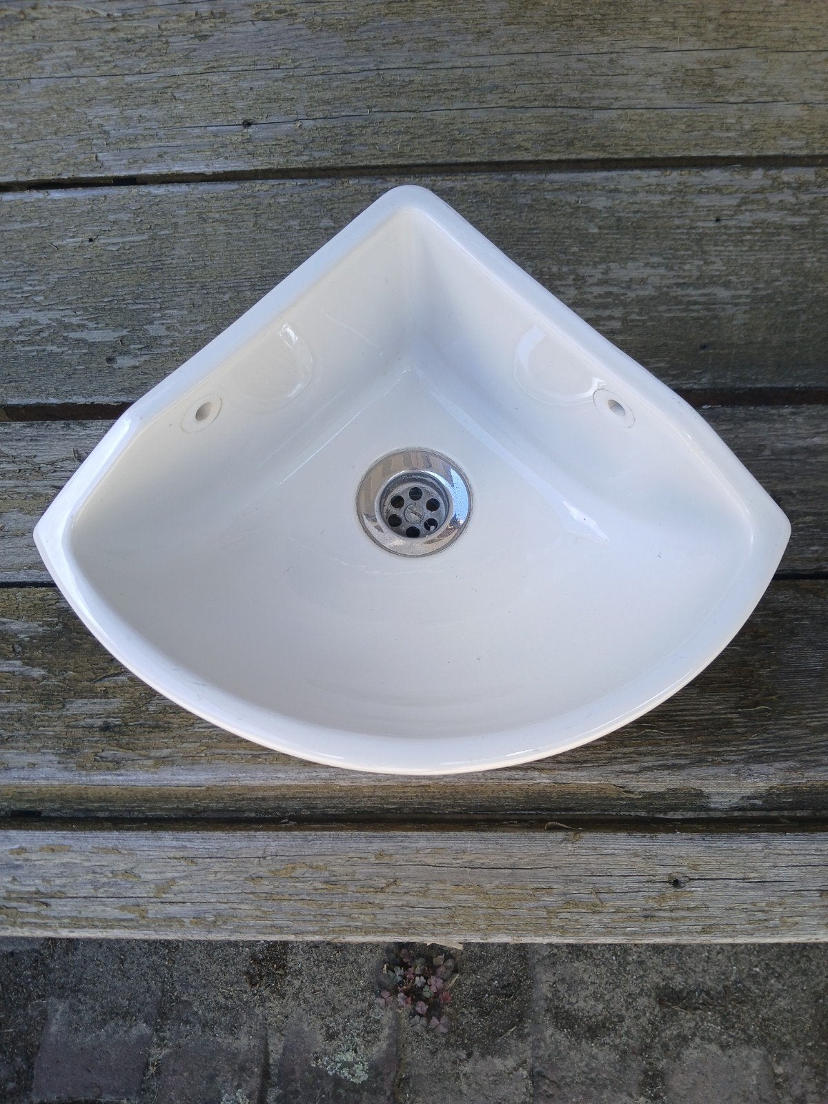 Witte hoekwastafel met afvoerplug, Doe-het-zelf en Verbouw, Ophalen of Verzenden, Zo goed als nieuw, Wastafel