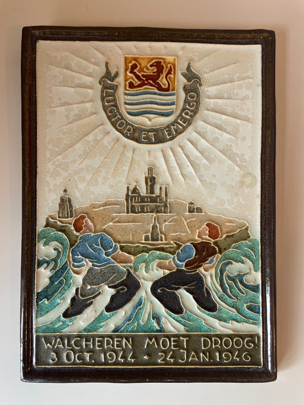 Walcheren Moet Droog Tegel - Herdenking 1944-1946, Antiek en Kunst, Ophalen