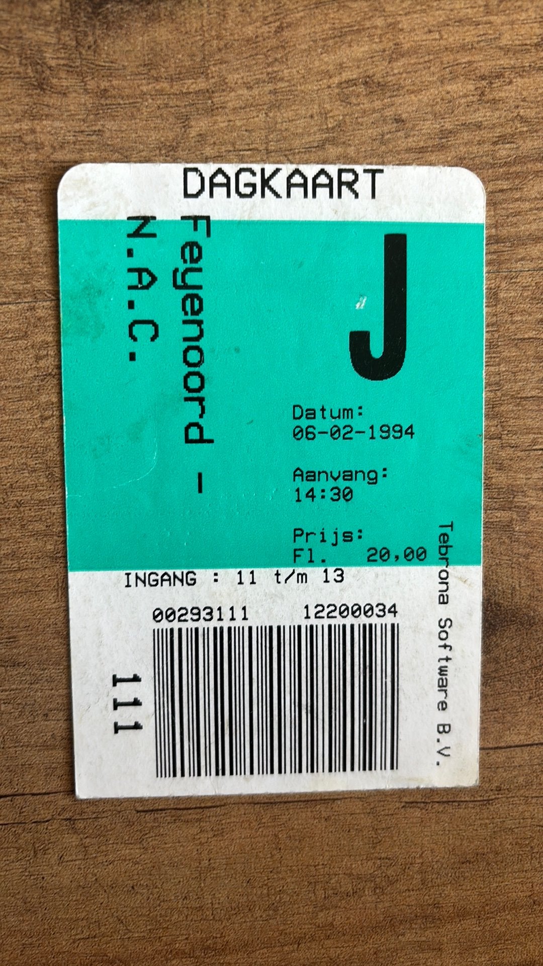 Oud stadionticket feyenoord nac 1994, Ophalen of Verzenden, Zo goed als nieuw, Feyenoord