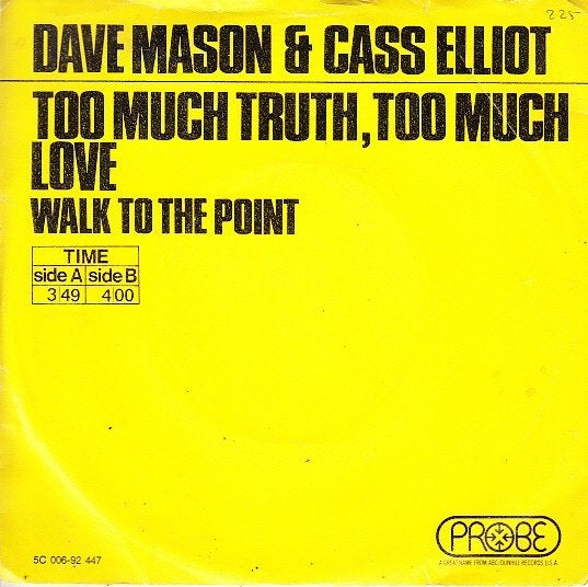 dave mason & gass elliot - too much truth , too much love, Fotohoes, 7 inch, Single, Ophalen of Verzenden