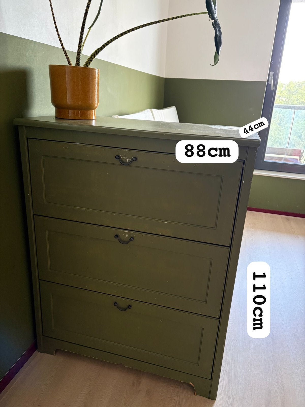Gratis: Groene schoenenkast met 3 vakken - 88x44x110cm, Ophalen, Gebruikt