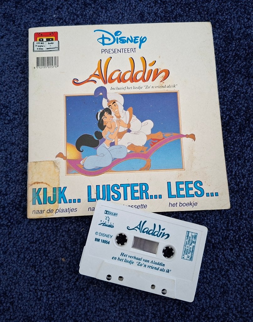 Jaren '90: Aladdin kijk,luister,lees boekje+cassettebandje, Verzamelen, Ophalen of Verzenden, Overige figuren, Overige typen