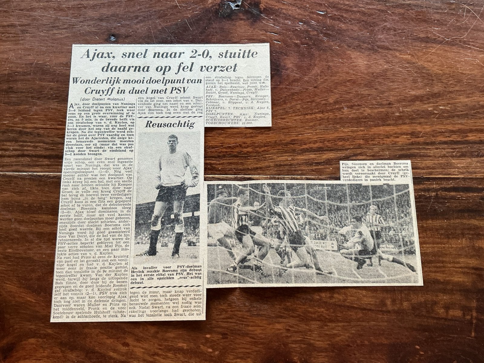 Voetbal krantenartikel Ajax PSV oktober 1966 Cruijff, Ophalen of Verzenden, 1960 tot 1980, Knipsel(s)
