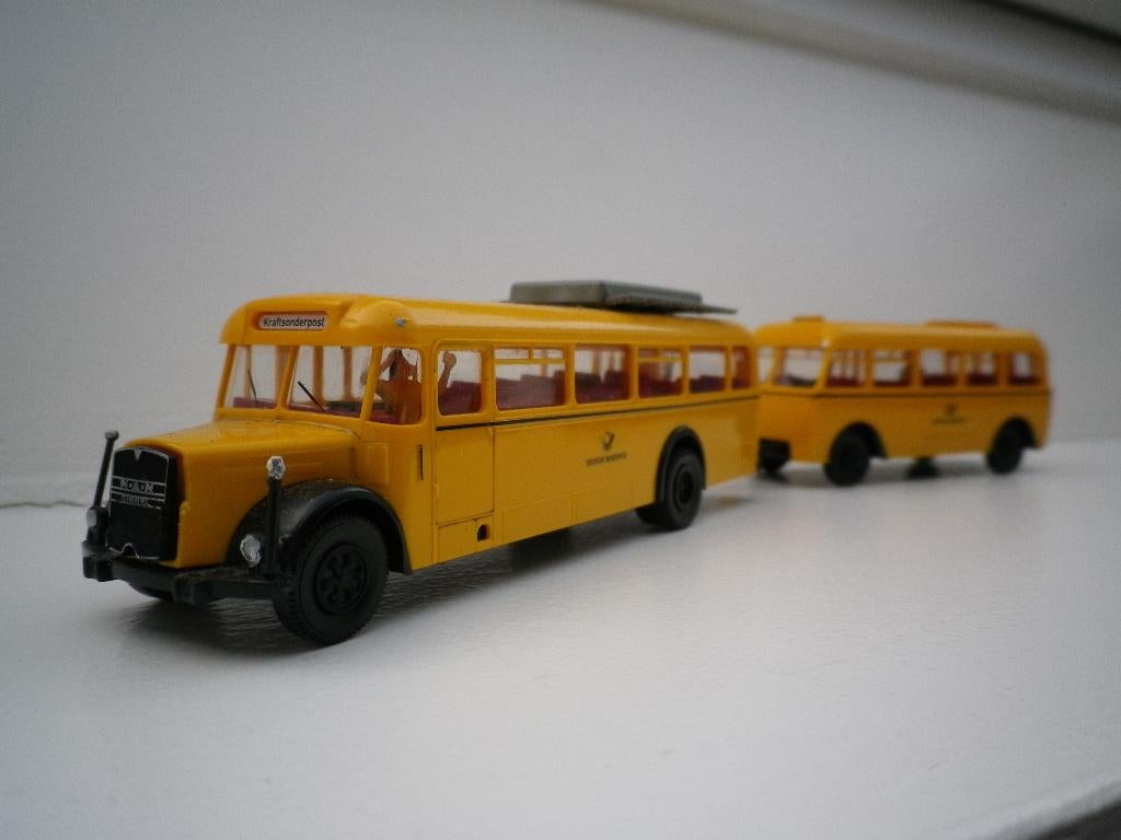 Brekina Man Post bus met aanhanger, Ophalen of Verzenden, Zo goed als nieuw, Bus of Vrachtwagen, Brekina