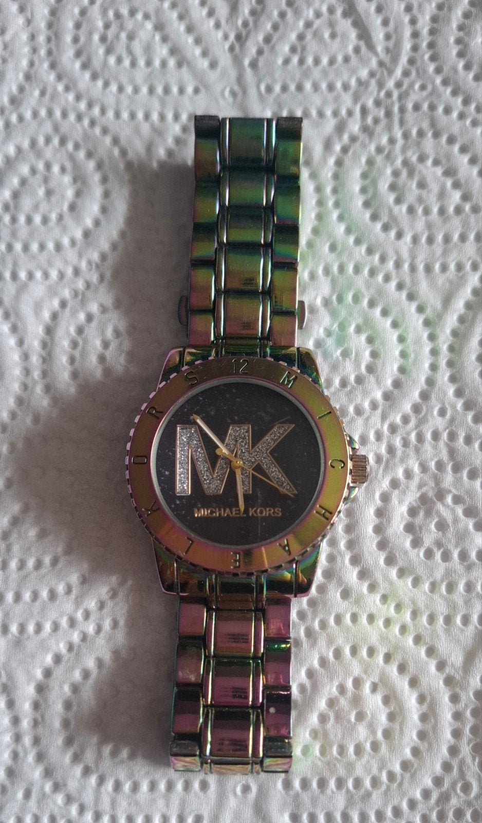 Michael Kors Dameshorloge met strass en regenboogeffect, Overige merken, Staal, Gebruikt, Staal