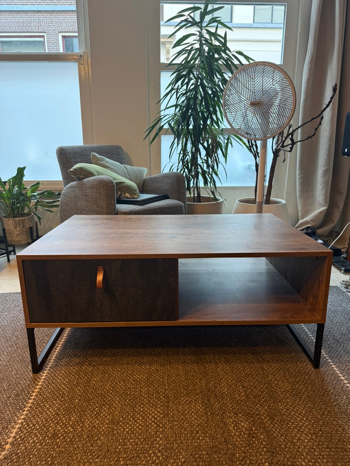 Salontafel Meubella Dust – eiken zwart (104 x 68 x 44 cm), Ophalen, Gebruikt, 100 tot 150 cm, 50 tot 100 cm