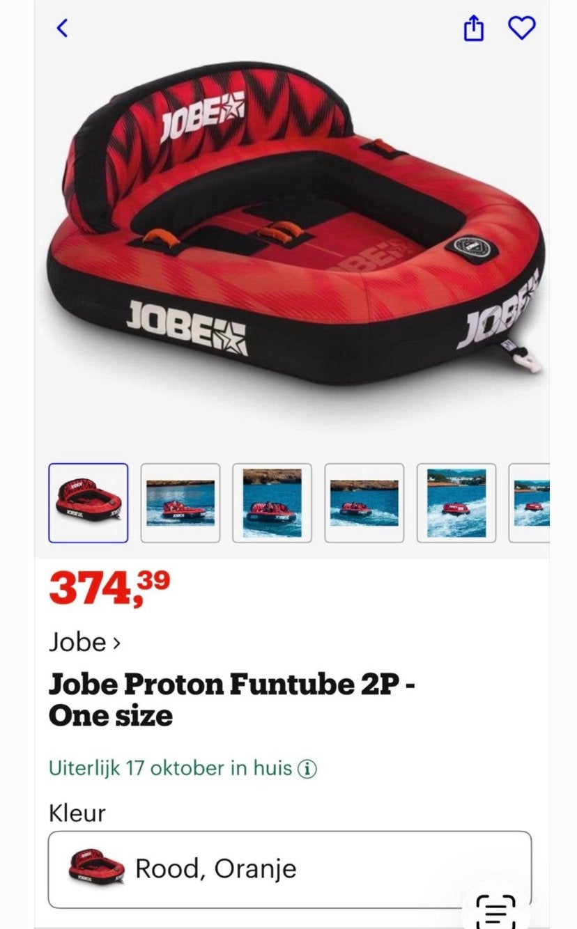 Jobe Proton 2 persoons funtube (bank) + Jobe lijn, Watersport en Boten, Ophalen, Zo goed als nieuw, Overige typen