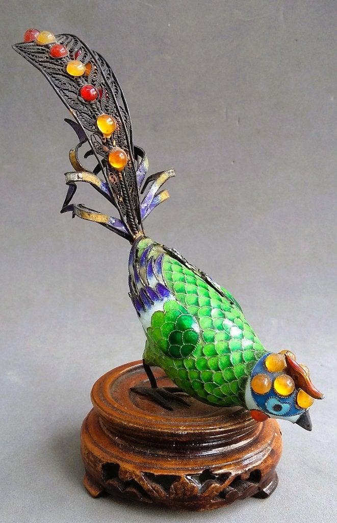20 ste eeuws Chinese Cloisonne Vogel Glas Emaille Siervogel