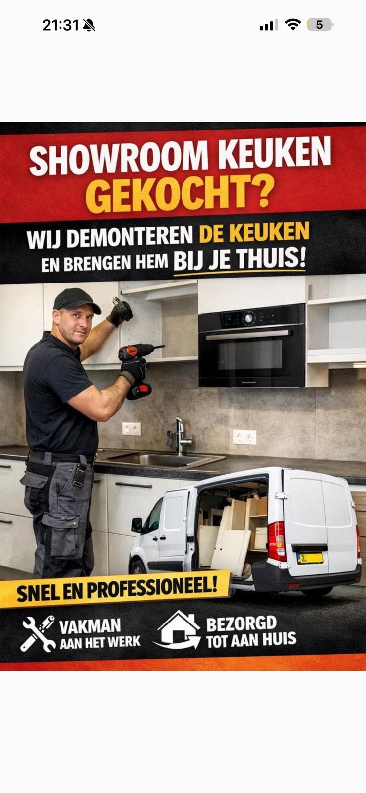 Showroomkeuken, Huis en Inrichting, Ophalen, Nieuw, 50 tot 100 cm, Minder dan 100 cm