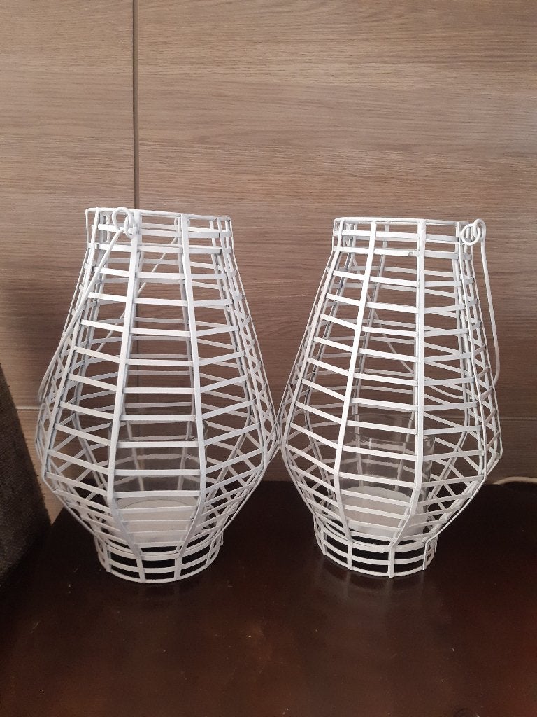 Windlichten metaal wit 2 stuks nieuw, Ophalen, Wit, Nieuw, Metaal