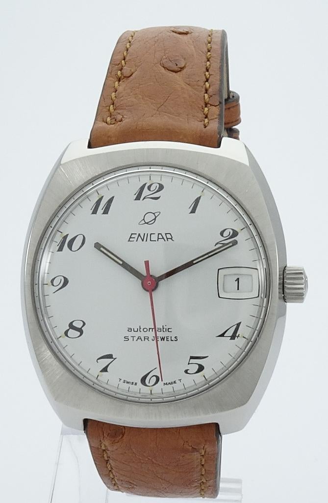 Enicar Ocean Pearl star jewels auto date 1970, Sieraden, Tassen en Uiterlijk, Leer, Staal, Polshorloge, Ophalen