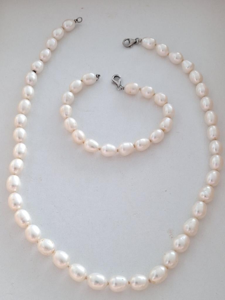 Barok parel sieraden set met zilveren sluiting, Ophalen of Verzenden, Zilver, Ketting