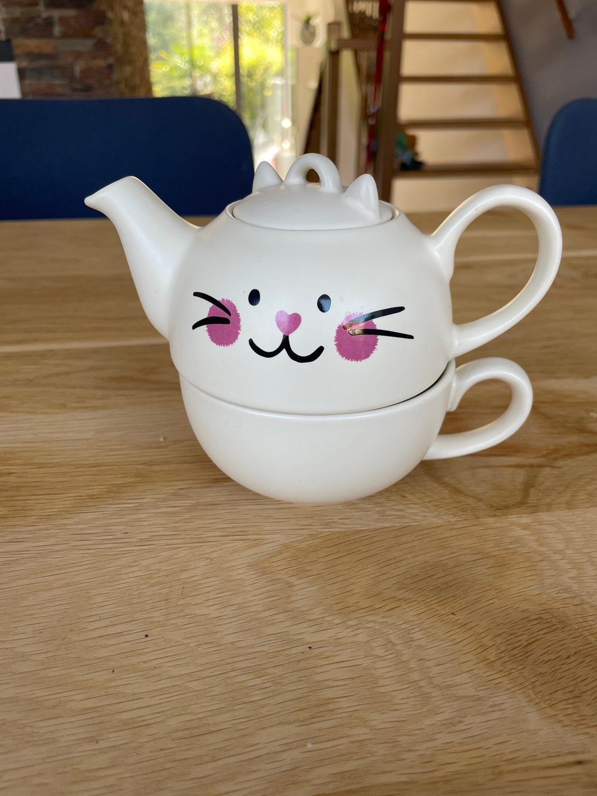 Hema theepot met kopje - Kat design, Huis en Inrichting, Keuken | Servies, Ophalen, Hema, Gebruikt, Keramiek