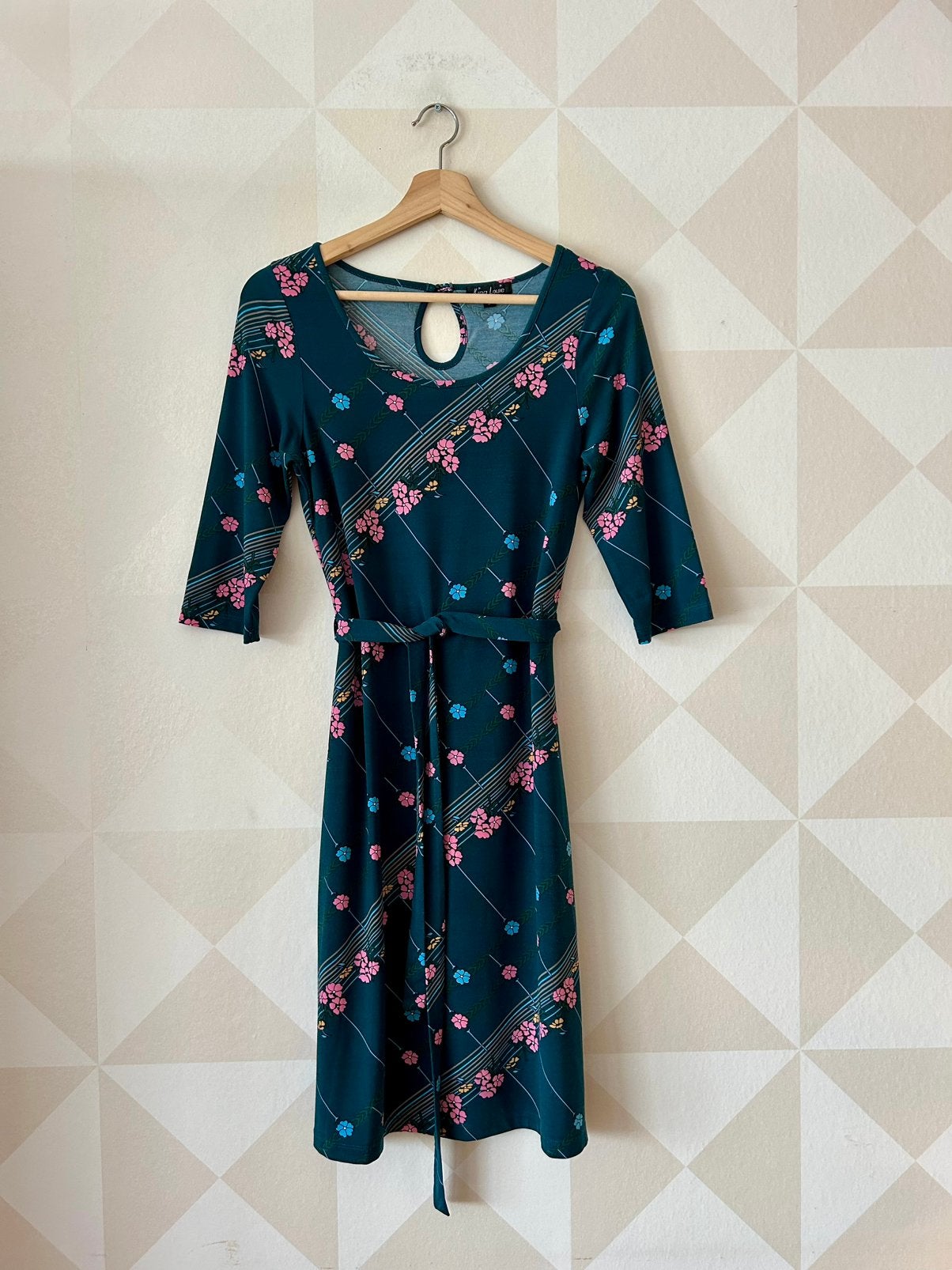 King Louie Dress jurk bloem blauw S/36, Blauw, Ophalen of Verzenden, Zo goed als nieuw, Maat 36 (S)